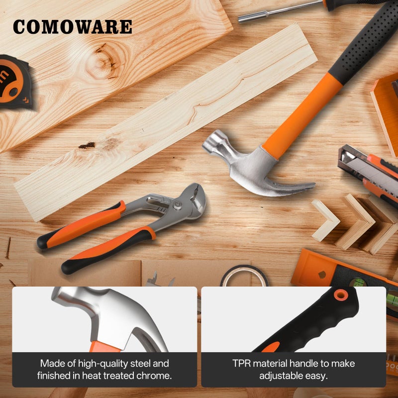 COMOWARE 218 Pcs Home Tool Kit - Basic Household Hand Tool Set, Truck Tool Kit Socket Wrench Combination Tool Set for Home with Plastic Toolbox Storage Case, Rv tool setï¼ŒOrange - Image 5