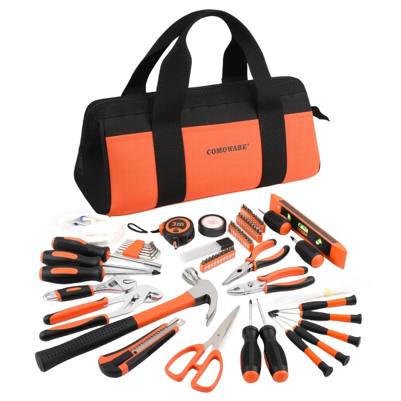 COMOWARE 218 Pcs Home Tool Kit - Basic Household Hand Tool Set, Truck Tool Kit Socket Wrench Combination Tool Set for Home with Plastic Toolbox Storage Case, Rv tool setï¼ŒOrange - Image 1