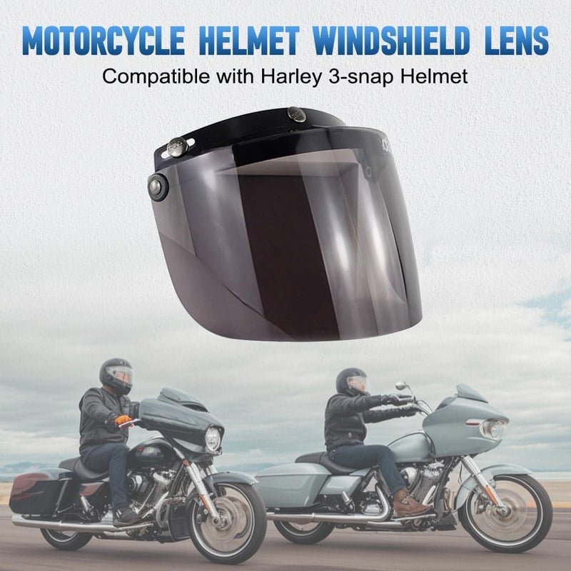 MACHSWON Motorcycle 3-Snap Helmet Windshield Lens Anti-UV Flip Up Face Visor Smoke - Image 2