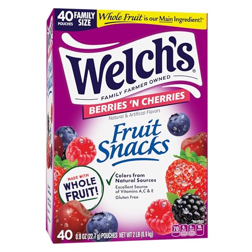 Welch's Fruit Snacks, Berries 'N Cherries Snack Box, Stocking Stuffers, Gluten Free, 0.8oz Snack Packs (Pack of 40) - Image 1