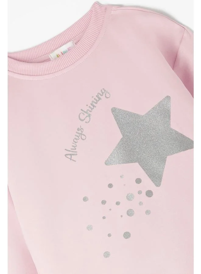 جون June Girl Glittery Printed Tracksuit Set Light Pink