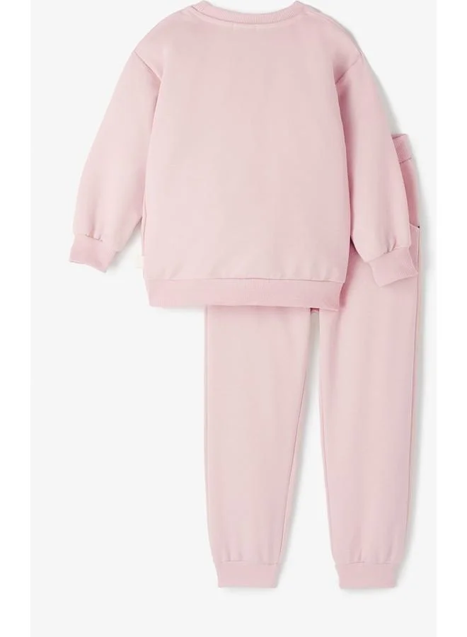 جون June Girl Glittery Printed Tracksuit Set Light Pink