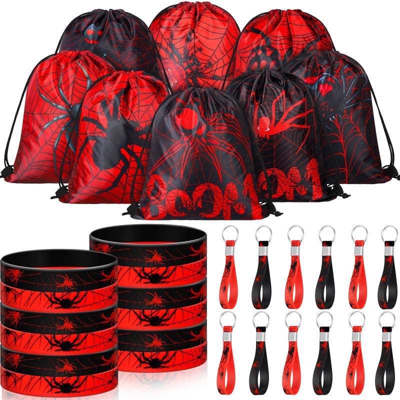 Lothee 32 Pcs Spider Party Favors Spiderweb Birthday Party Decor Drawstring Bag Goodies Bags with Rubber Bracelets Wristlet Keychain for Spiders Supplies Friends Gifts Carnival AccessoriesCool - Image 2