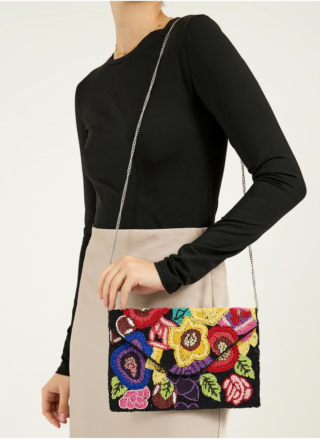 Styli Floral Embellished Clutch with Detachable Chain Strap  - Image 3