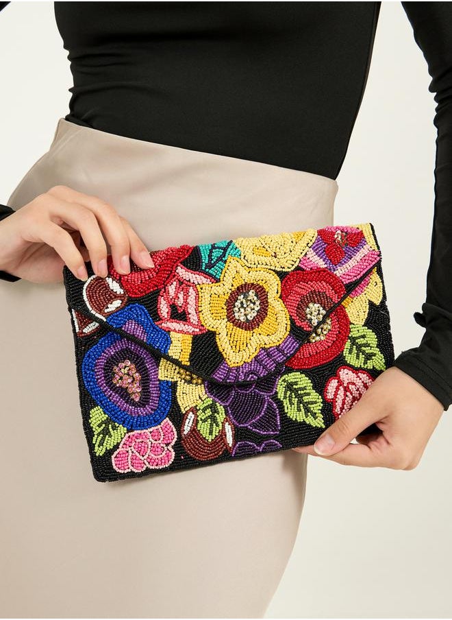 Styli Floral Embellished Clutch with Detachable Chain Strap  - Image 2