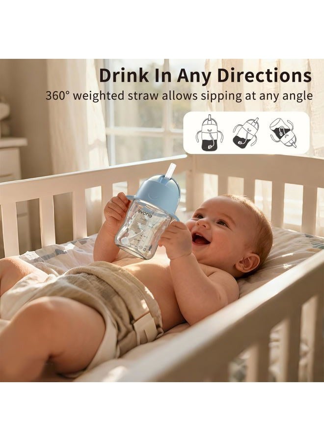 evorie Tritan Weighted Straw Sippy Cup with Handles for Baby and Toddlers, Spill Proof Baby Water Bottle with Straw for 6 Months and up, 7 Oz, Infant Training Water Bottle (Blue) - Image 5