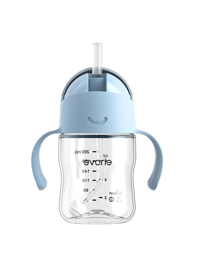 evorie Tritan Weighted Straw Sippy Cup with Handles for Baby and Toddlers, Spill Proof Baby Water Bottle with Straw for 6 Months and up, 7 Oz, Infant Training Water Bottle (Blue) - Image 1