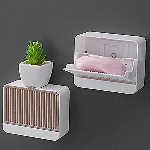 Woffely 2 Pc's Premium Plastic Creative Wall Mounted Double Bar Bathroom Soap Box Holder Soap Dish with Drainage Box Soap Box with Lid Single Grid Soap Draining Rack (Pack of 2) (Multicolor) - Image 1