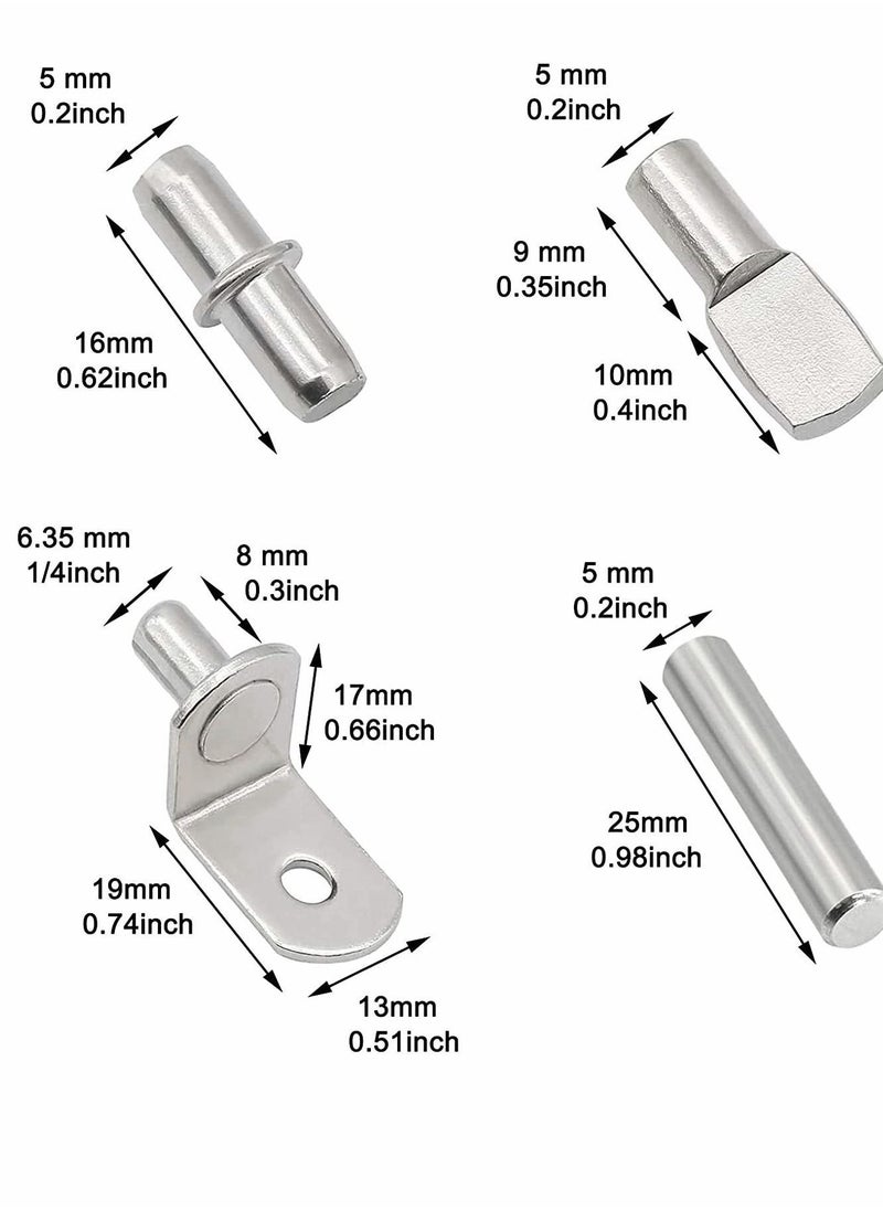Y&D Shelf Pins Kit,4 Styles Nickel Plated Support Pegs, Bookshelf Pegs for Shelves, Cabinet Bracket Holders Kitchen Furniture & Closet 104Pcs (5mm 1/4inch)  - Image 2