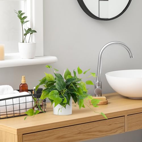 JPSOR Faux Plants Indoor, Pothos Small Fake Plants for Home Decor Indoor Fake Potted Plant Artificial Plants for Living Room Shelf Home Office Decor（White Ceramic Pot） - Image 5