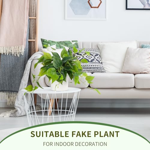 JPSOR Faux Plants Indoor, Pothos Small Fake Plants for Home Decor Indoor Fake Potted Plant Artificial Plants for Living Room Shelf Home Office Decor（White Ceramic Pot） - Image 3