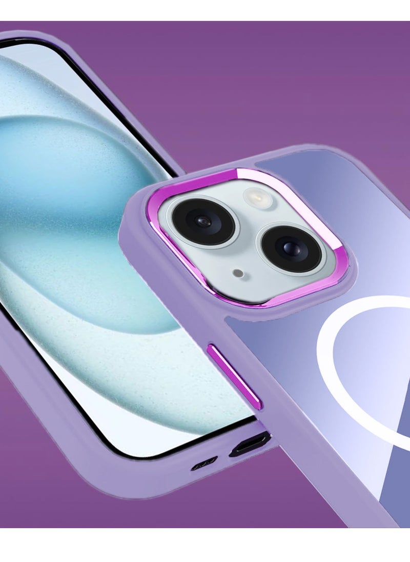 Wtech - Hybrid Silicone With Translucent Hard Back Protective Plating Lens Magsafe Case Cover For Apple iPhone 15 Plus 2023 Lavender - Image 1