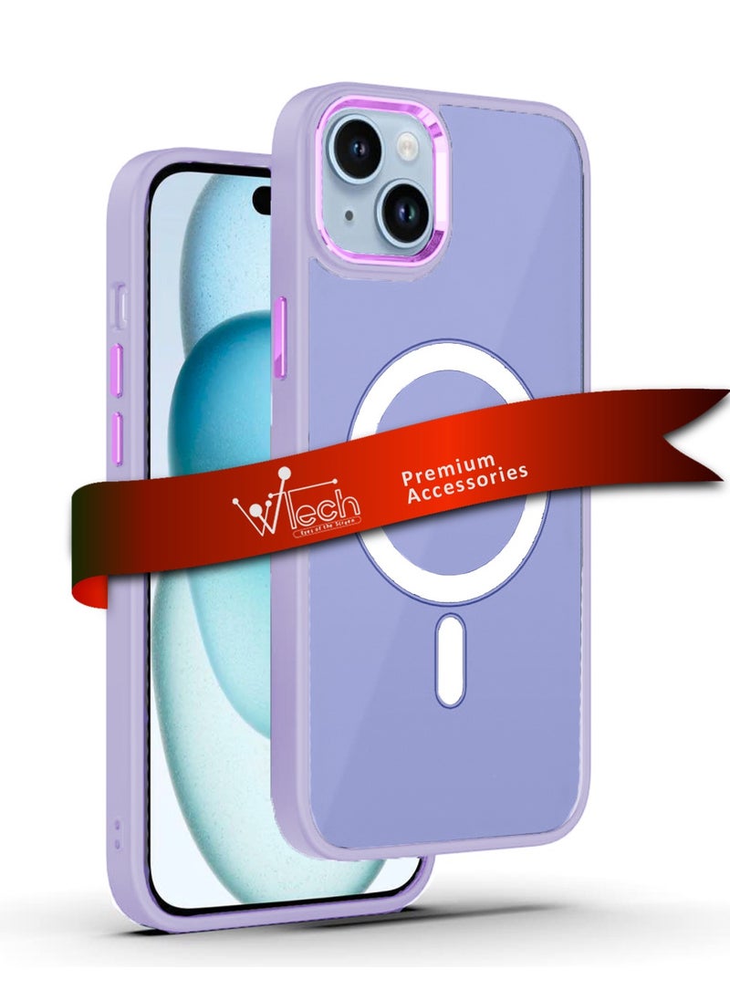 Wtech - Hybrid Silicone With Translucent Hard Back Protective Plating Lens Magsafe Case Cover For Apple iPhone 15 Plus 2023 Lavender - Image 1