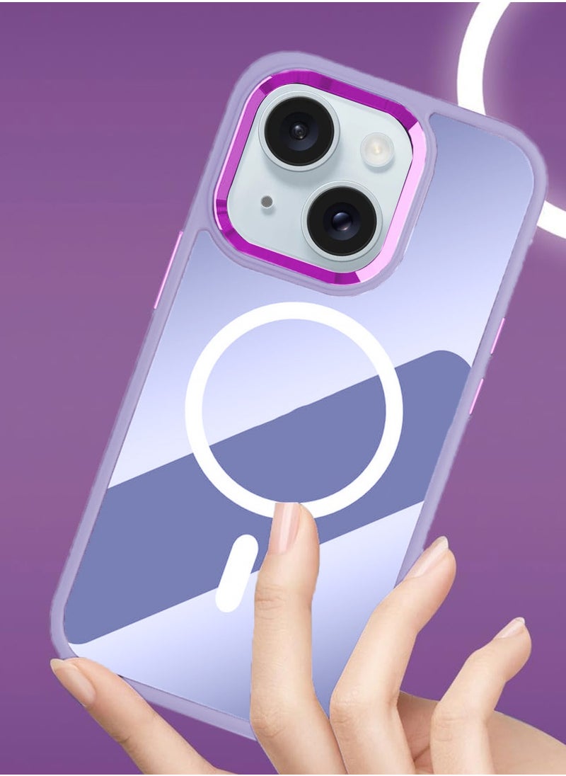 Wtech - Hybrid Silicone With Translucent Hard Back Protective Plating Lens Magsafe Case Cover For Apple iPhone 15 Plus 2023 Lavender - Image 1