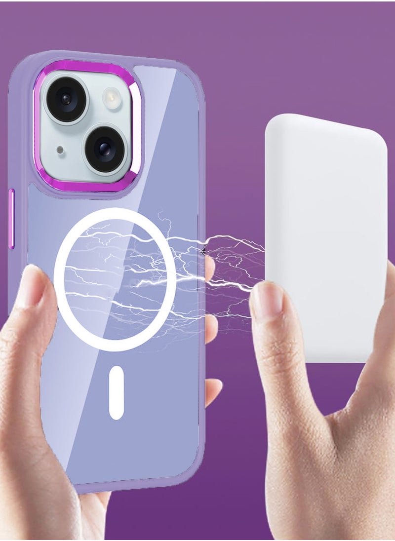 Wtech - Hybrid Silicone With Translucent Hard Back Protective Plating Lens Magsafe Case Cover For Apple iPhone 15 Plus 2023 Lavender - Image 1