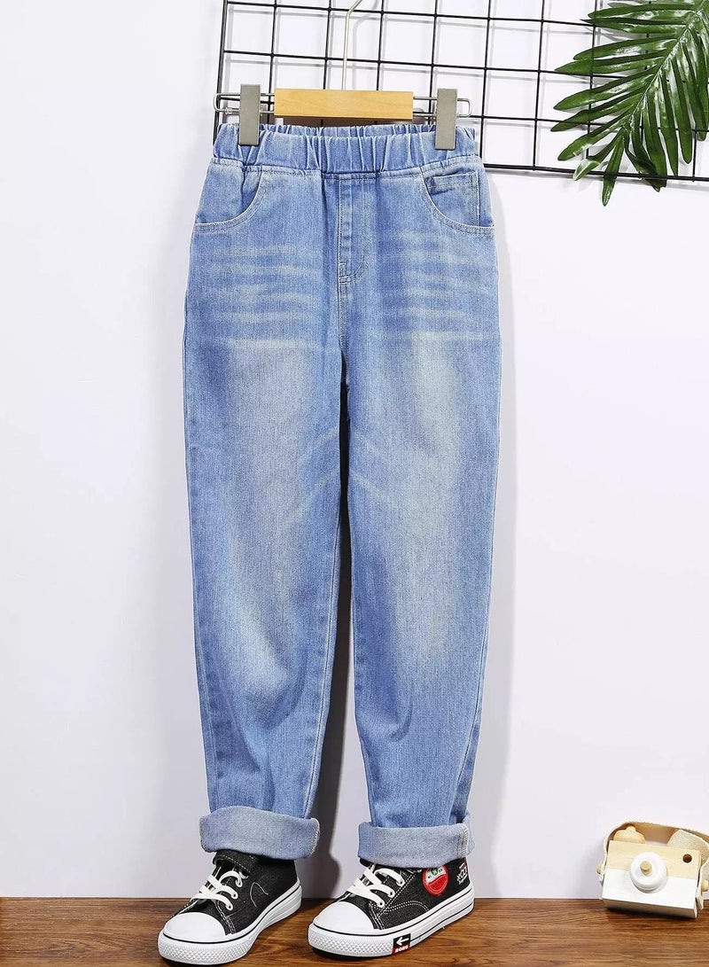 Boys Bleach Wash Elastic Waist Jeans - Image 1