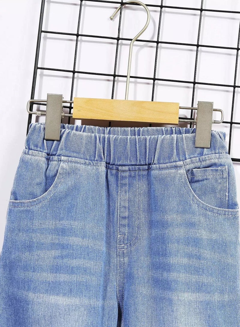 Boys Bleach Wash Elastic Waist Jeans - Image 3