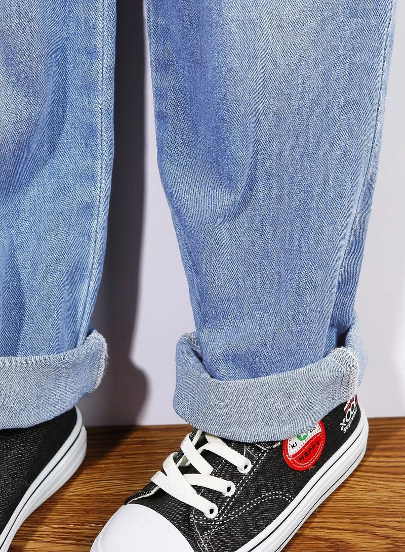 Boys Bleach Wash Elastic Waist Jeans - Image 4