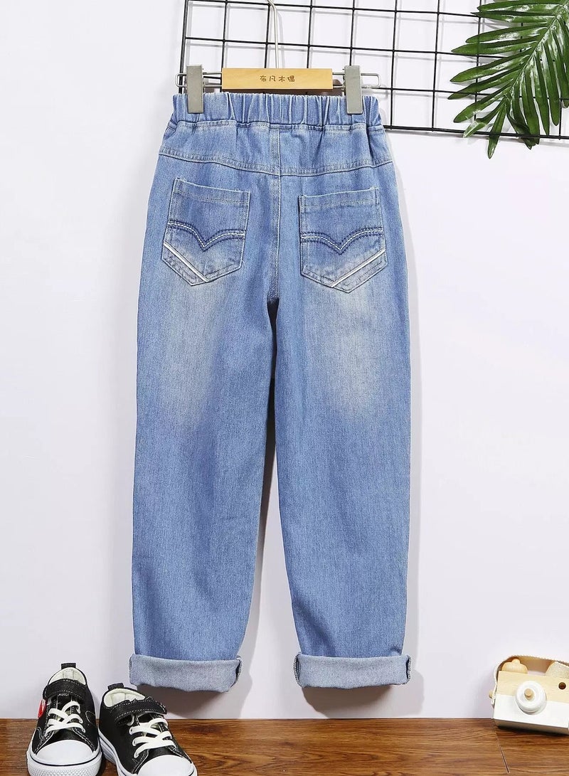 Boys Bleach Wash Elastic Waist Jeans - Image 2
