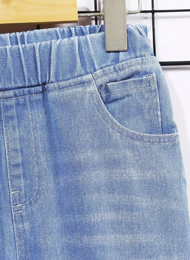 Boys Bleach Wash Elastic Waist Jeans - Image 5