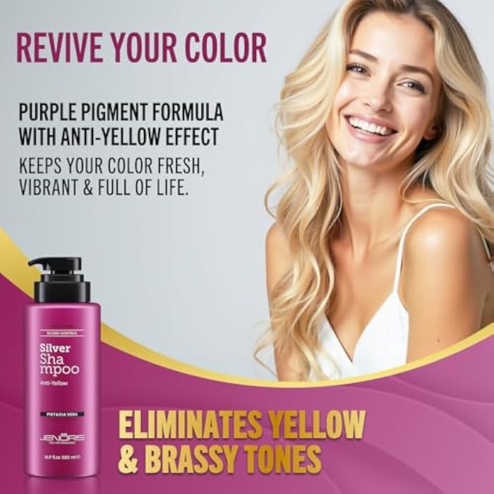 Jenoris Silver Purple Shampoo For Blonde, Silver, Gray & Lightened Hair – Neutralizes Yellow & Brassy Tones – Enriched with Natural Oils, Paraben & SLS Free, Salon Professional, 16.9 Fl Oz - Image 4