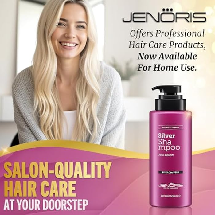 Jenoris Silver Purple Shampoo For Blonde, Silver, Gray & Lightened Hair – Neutralizes Yellow & Brassy Tones – Enriched with Natural Oils, Paraben & SLS Free, Salon Professional, 16.9 Fl Oz - Image 3