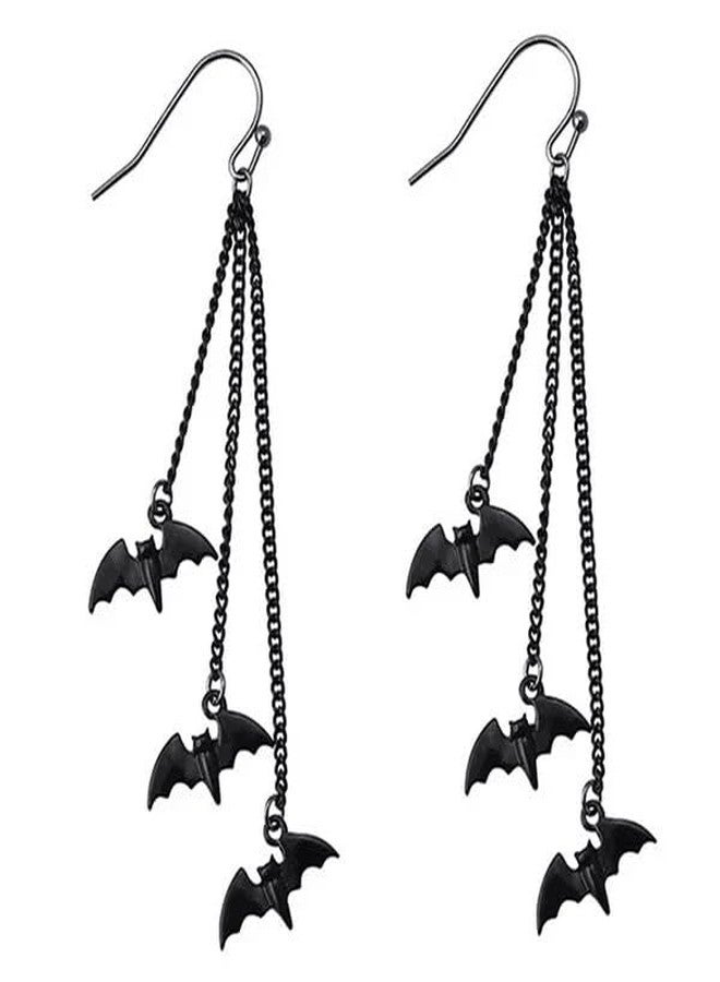 RLHRNDE Halloween Bat Earrings for Women Gothic Punk Black Bat Vampire Acrylic Dangle Earrings Halloween Costumes Scary Decorations Party Jewellery Gift (Black) - Image 1