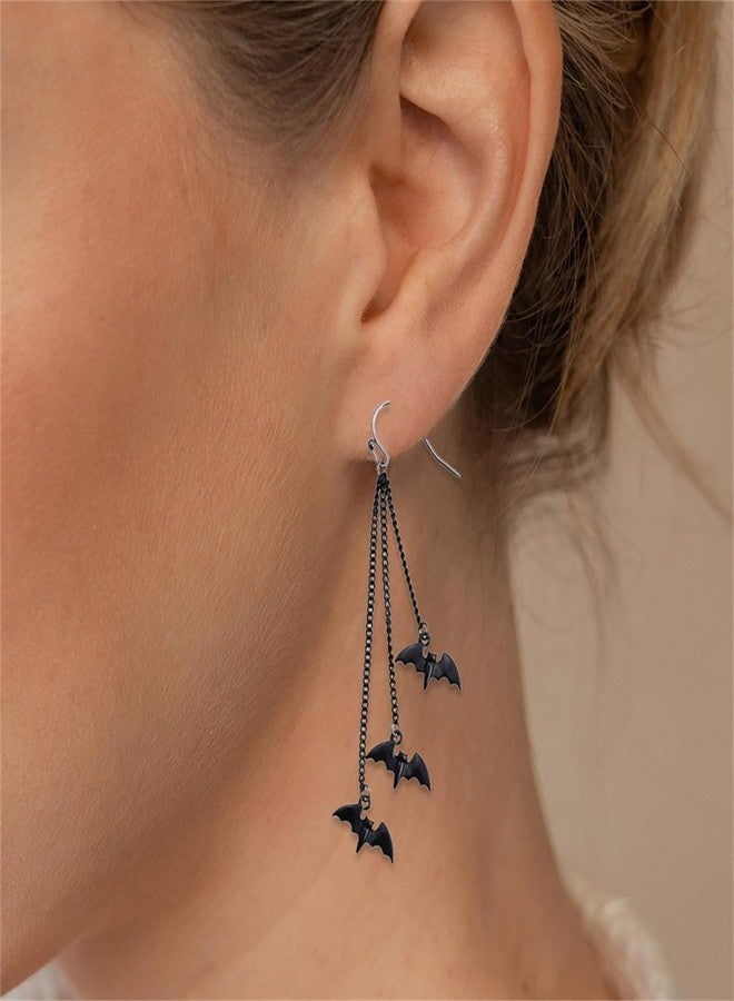 RLHRNDE Halloween Bat Earrings for Women Gothic Punk Black Bat Vampire Acrylic Dangle Earrings Halloween Costumes Scary Decorations Party Jewellery Gift (Black) - Image 2