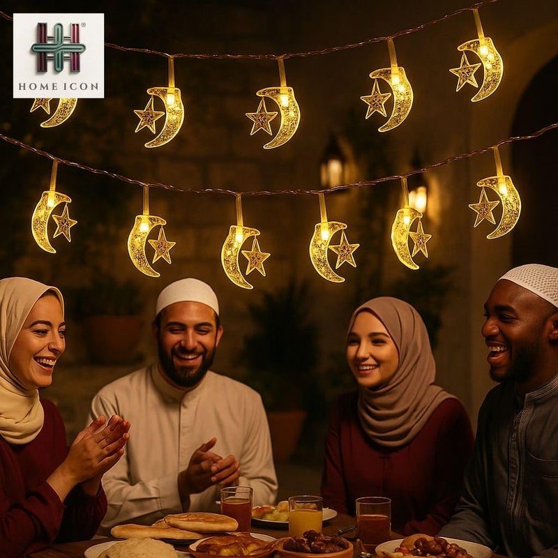 Home Icon أضواء خيط النجوم والقمر من HOME ICON – 3م/9.8قدم، 30 LED، أضواء زخرفية تعمل بالبطارية لرمضان، عيد مبارك، ديوالي، المنزل، وزينة المدفأة - Image 4