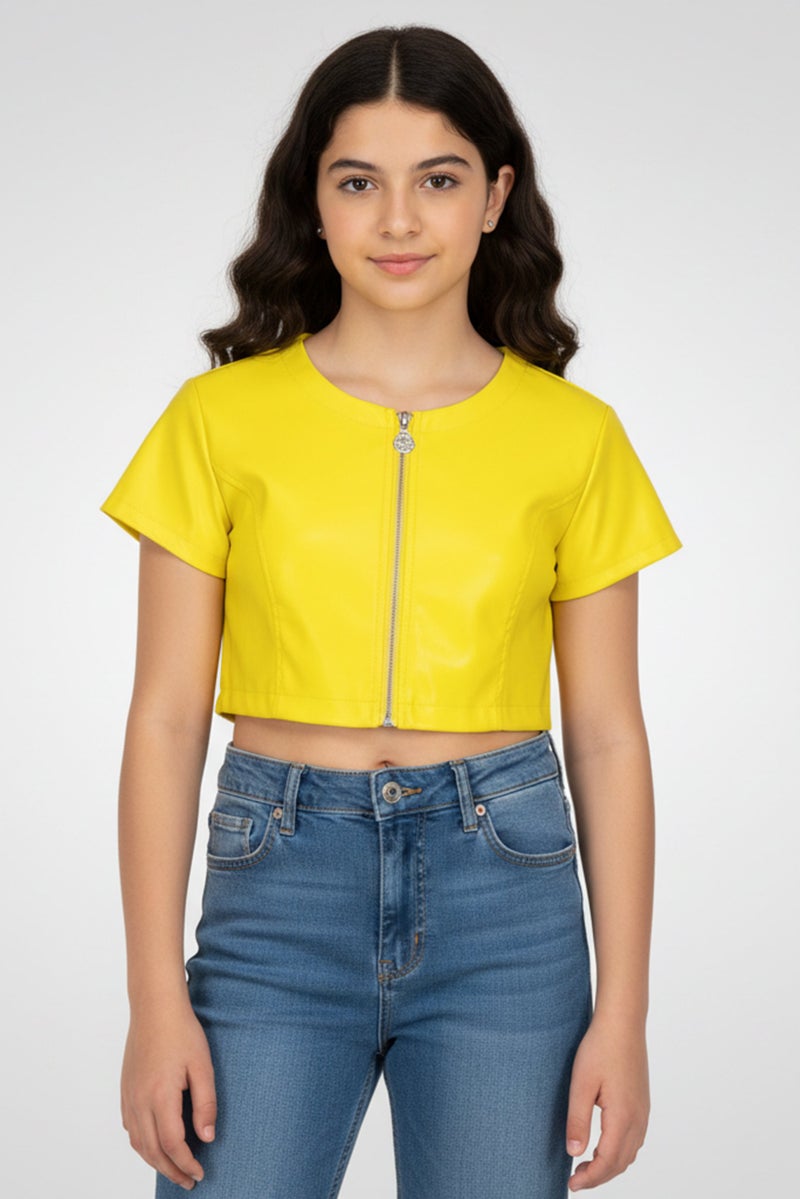 byblos Kid Girls Full Zip Short Sleeve Tops, Yellow - Image 1