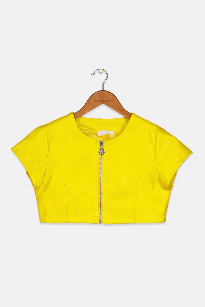byblos Kid Girls Full Zip Short Sleeve Tops, Yellow - Image 3