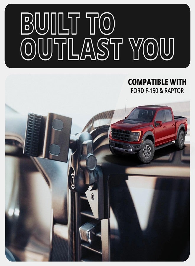 Tackform Link Vent Mount Universal Phone Holder - Compatible with 2021-2025 Ford F150 & Raptor, 2023-2025 Ford Super Duty | Aluminum | Zero Slip, Anti-Scratch | 2" Arm | Black - Image 2