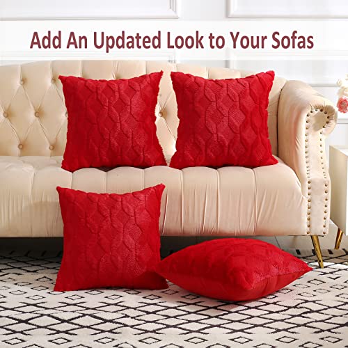 Volcanics Pack of 2 Christmas Faux Wool Throw Pillow Covers 20x20 Inches Decorative Farmhouse Velvet Couch Pillow Case Soft Plush Square Boho Cushion Pillowcase Red - Image 3
