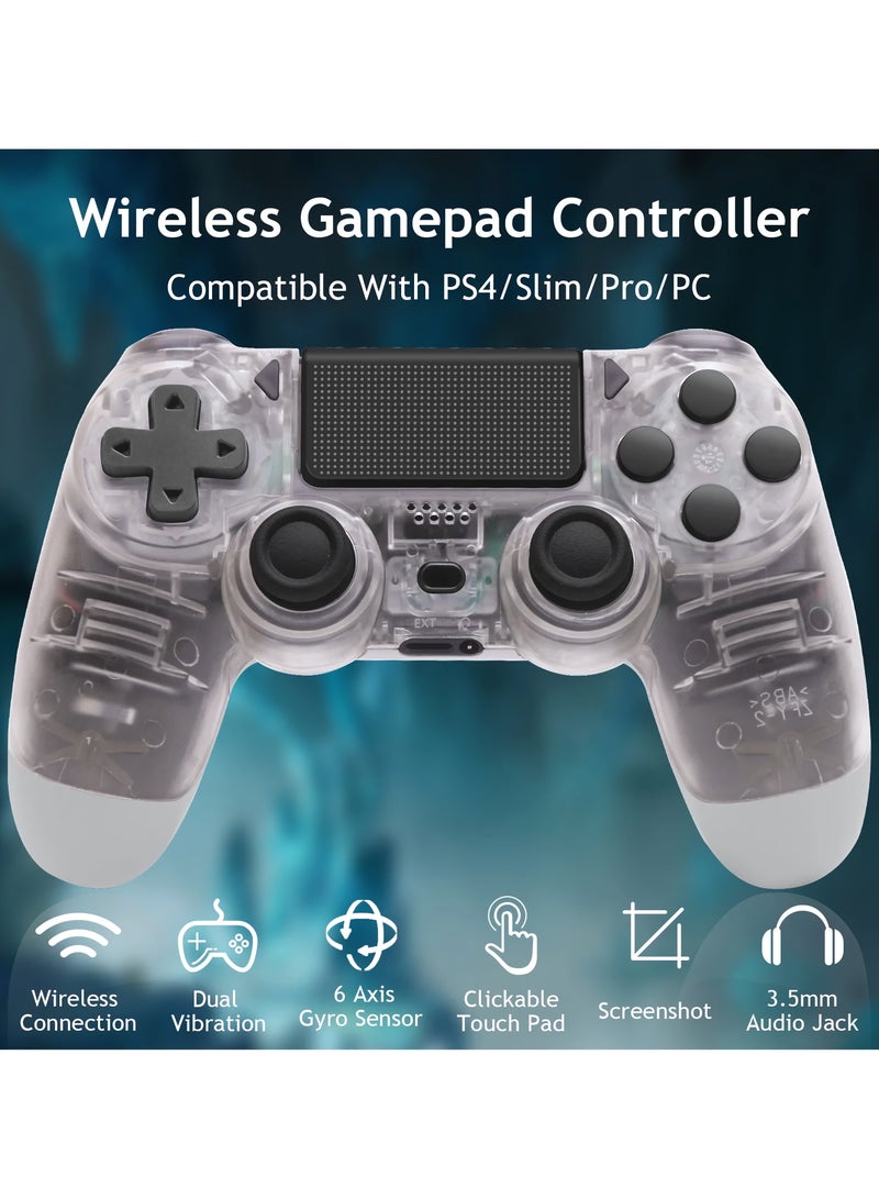 وحدة تحكم لاسلكية لألعاب الكمبيوتر مع اهتزاز مزدوج، وحدة تحكم لاسلكية DualShock لجهاز PS4، لوحة لمس قابلة للنقر ومضادة للانزلاق، لون أبيض شفاف - Image 2
