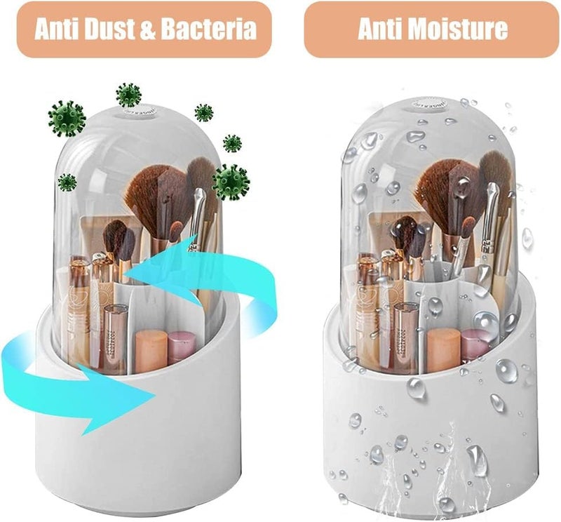 KRLZ Makeup Brush Holder with Lid Rotatable Clear Acrylic Makeup Brush Organiser Cup 24cm Height Makeup Container Storage - Image 5