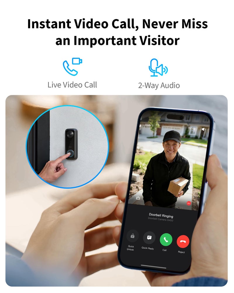 Aqara كاميرا جرس الباب أكارا G400 مع جرس، سلكية/PoE، فيديو آمن HomeKit، عرض بدقة 2K من الرأس إلى القدم، صوت ثنائي الاتجاه، واي فاي 6 بتردد 2.4/5GHz، تدعم أليكسا/جوجل/سمارت ثينغز، كشف محلي وتسجيل على مدار 24/7، IP65 - Image 4