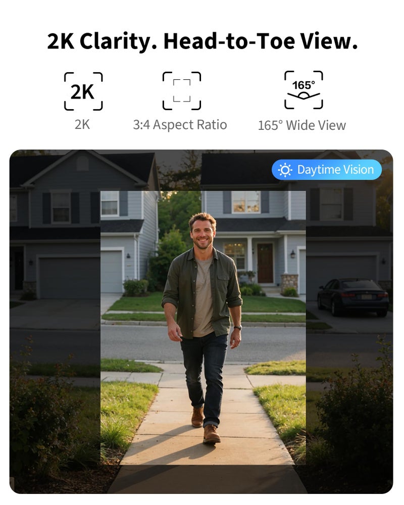 Aqara كاميرا جرس الباب أكارا G400 مع جرس، سلكية/PoE، فيديو آمن HomeKit، عرض بدقة 2K من الرأس إلى القدم، صوت ثنائي الاتجاه، واي فاي 6 بتردد 2.4/5GHz، تدعم أليكسا/جوجل/سمارت ثينغز، كشف محلي وتسجيل على مدار 24/7، IP65 - Image 3