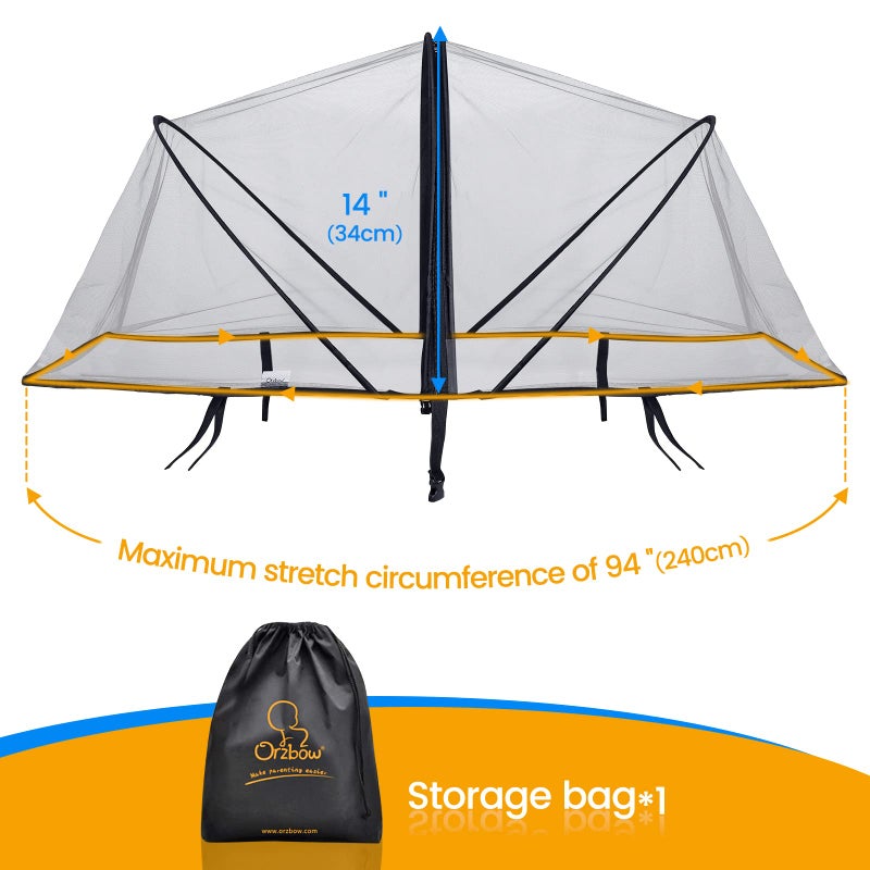 Orzbow Universal Mosquito Net for Stroller, Baby Stroller Bug Net with Two-Way Zippers and Storage Bag, Breathable & Foldable Mosquito Cover for Car Seats, Bassinets, Cradle, Portable Mini Crib, Black - Image 5