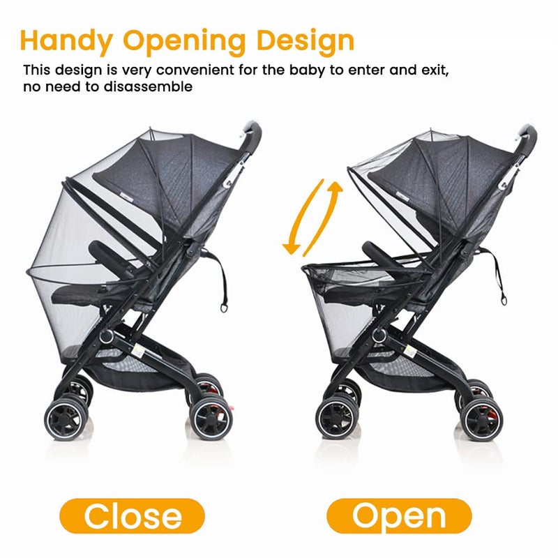 Orzbow Universal Mosquito Net for Stroller, Baby Stroller Bug Net with Two-Way Zippers and Storage Bag, Breathable & Foldable Mosquito Cover for Car Seats, Bassinets, Cradle, Portable Mini Crib, Black - Image 3