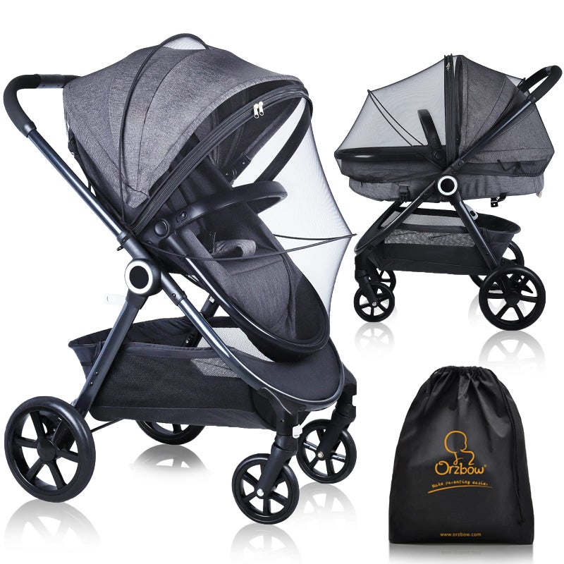Orzbow Universal Mosquito Net for Stroller, Baby Stroller Bug Net with Two-Way Zippers and Storage Bag, Breathable & Foldable Mosquito Cover for Car Seats, Bassinets, Cradle, Portable Mini Crib, Black - Image 1