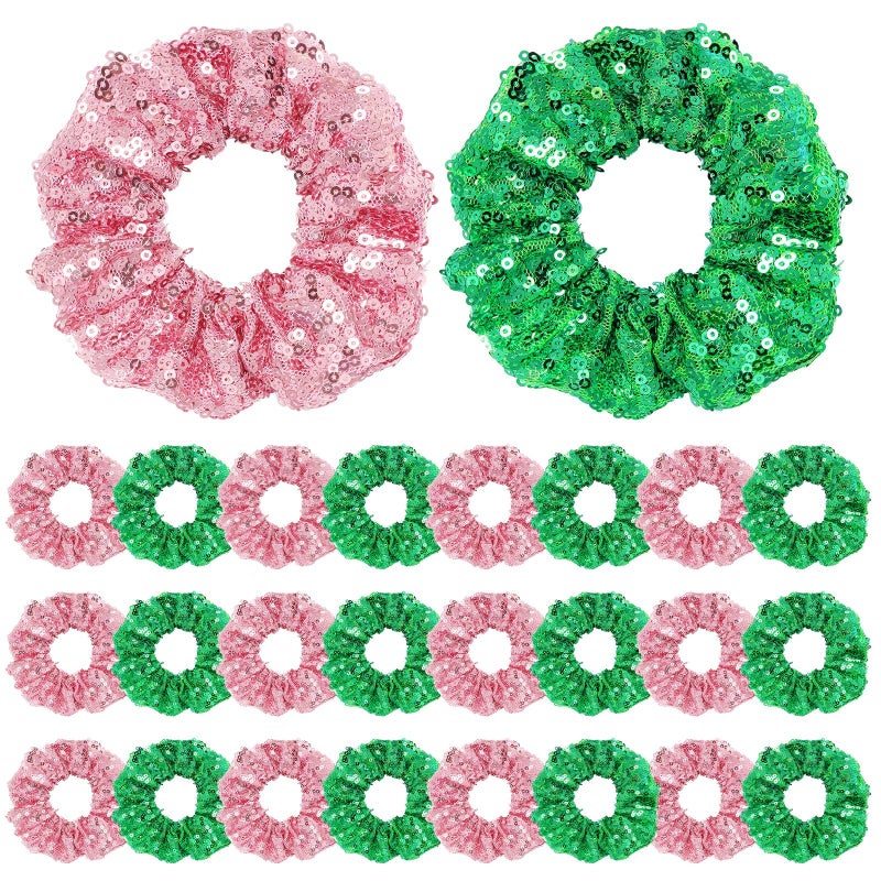 Knitgrip 24 Pcs Pink and Green Hair Scrunchies Witch and Princess Wizard Party Favors Witch Hair Accessories Pink Green Party Favors for Wizard Movie Fan Women Friendship Gifts(Sequin Style) - Image 1