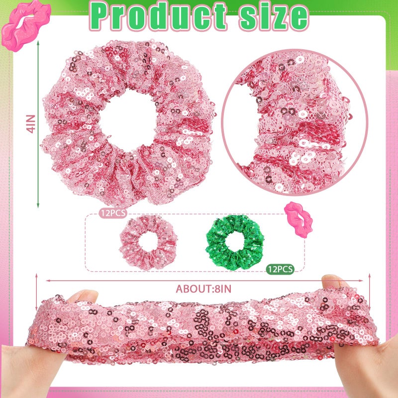 Knitgrip 24 Pcs Pink and Green Hair Scrunchies Witch and Princess Wizard Party Favors Witch Hair Accessories Pink Green Party Favors for Wizard Movie Fan Women Friendship Gifts(Sequin Style) - Image 2