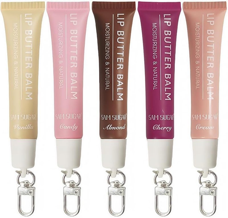 SAM SUGAR 5pcs Lip Balm with Keychain Hydrating Tinted Lip Gloss, Moisturizing Lip Butter Balm with Natural Shine, Non-Sticky Lip Care for Dry Lips - Image 1