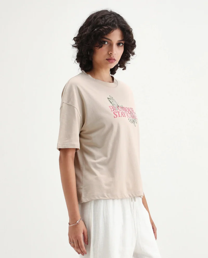 Rareism Women's Crew Neck Graphic Print T-Shirt