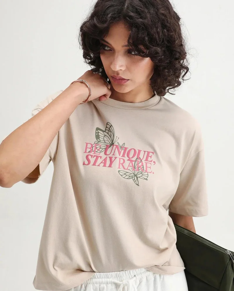 Rareism Women's Crew Neck Graphic Print T-Shirt