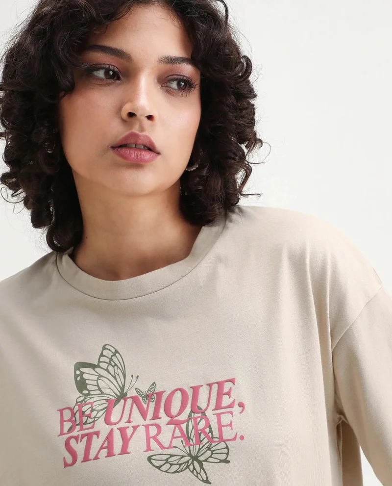 Rareism Women's Crew Neck Graphic Print T-Shirt