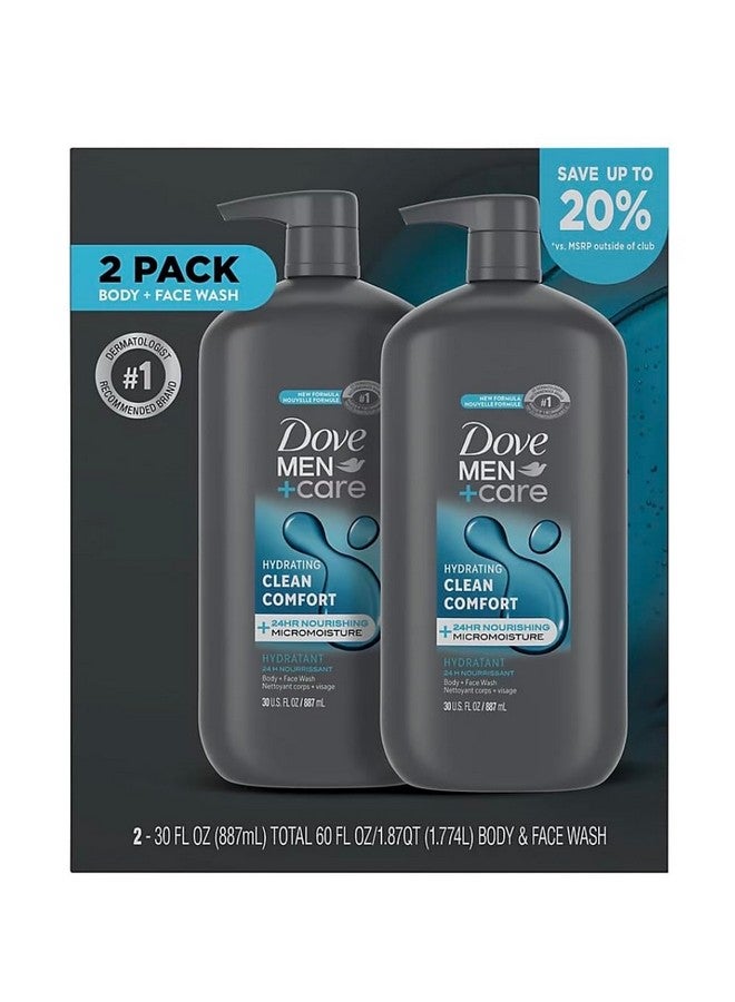 Dove Men+Care Body and Face Wash Hydrating Clean Comfort Body Wash for Men with 24-Hour Nourishing Micromoisture Technology, 30 oz. 2pack - Image 2