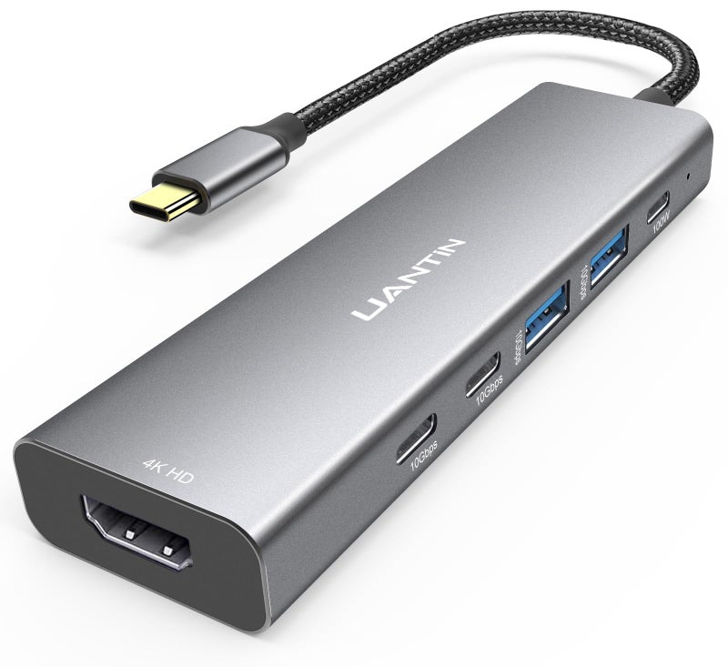 UANTIN USB-C Hub (6-in-1) Multiport Adapter with 10Gbps USB C 3.2 & USB-A 3.2 4K HDMI, 100W Power Delivery, USBC Dongle for MacBook Pro/Air, iPad Pro, ThinkPad, iMac and More - Image 1