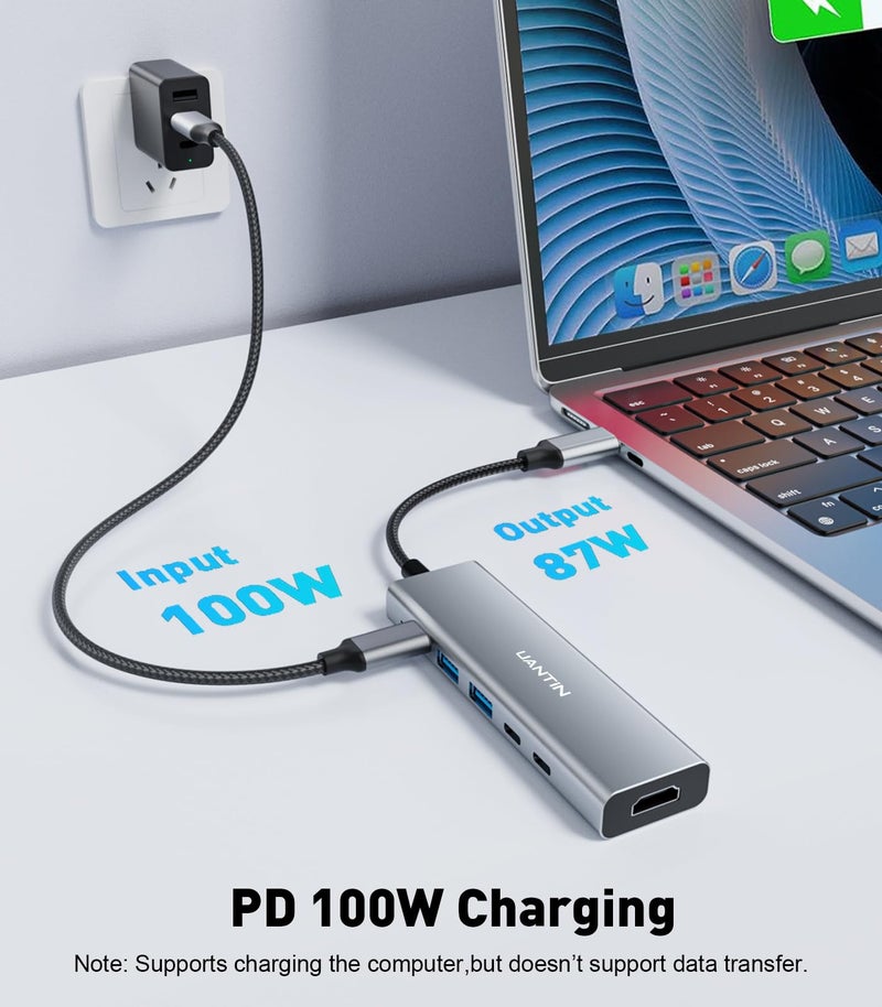 UANTIN USB-C Hub (6-in-1) Multiport Adapter with 10Gbps USB C 3.2 & USB-A 3.2 4K HDMI, 100W Power Delivery, USBC Dongle for MacBook Pro/Air, iPad Pro, ThinkPad, iMac and More - Image 5