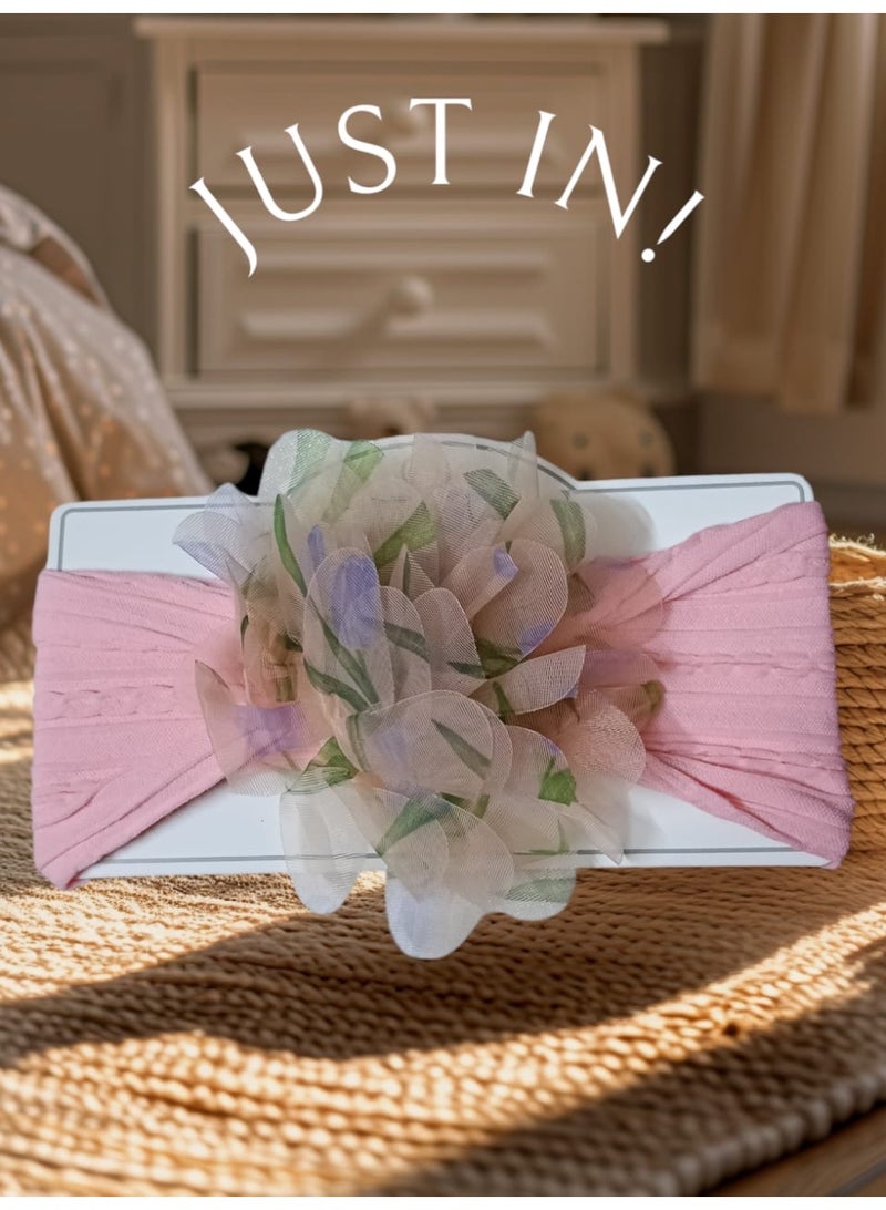 Kids fabric headband with a soft tulle flower, lightweight and comfortable, perfect for daily wear and special occasions. Available in multicolour. - Image 2